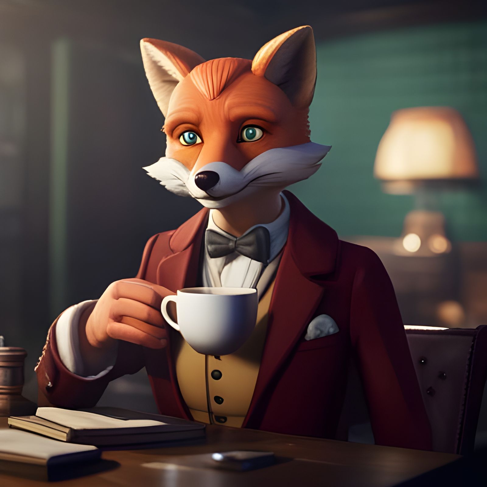 Fox Professor Cartoon in Pub, 3D Game Art