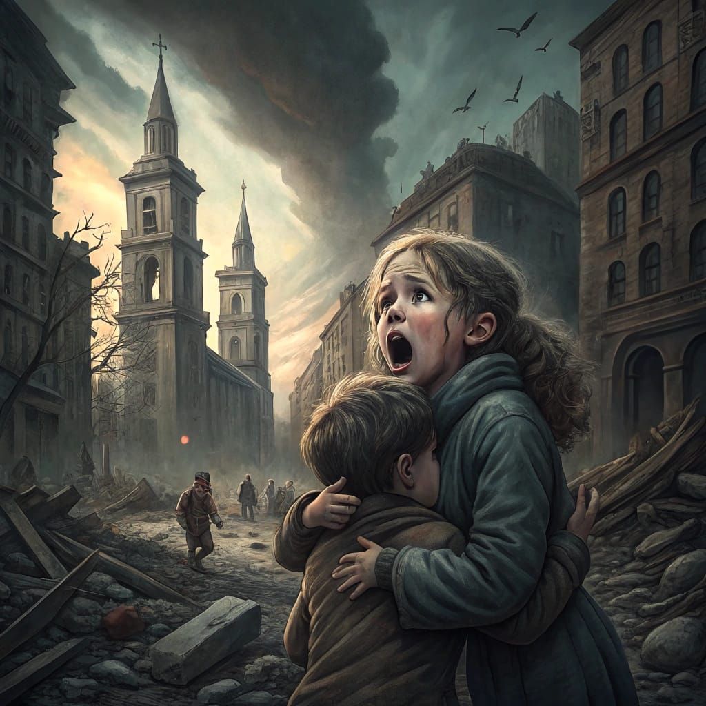 Haunting Desolate Cityscape Inspired by Beksiński and Mead