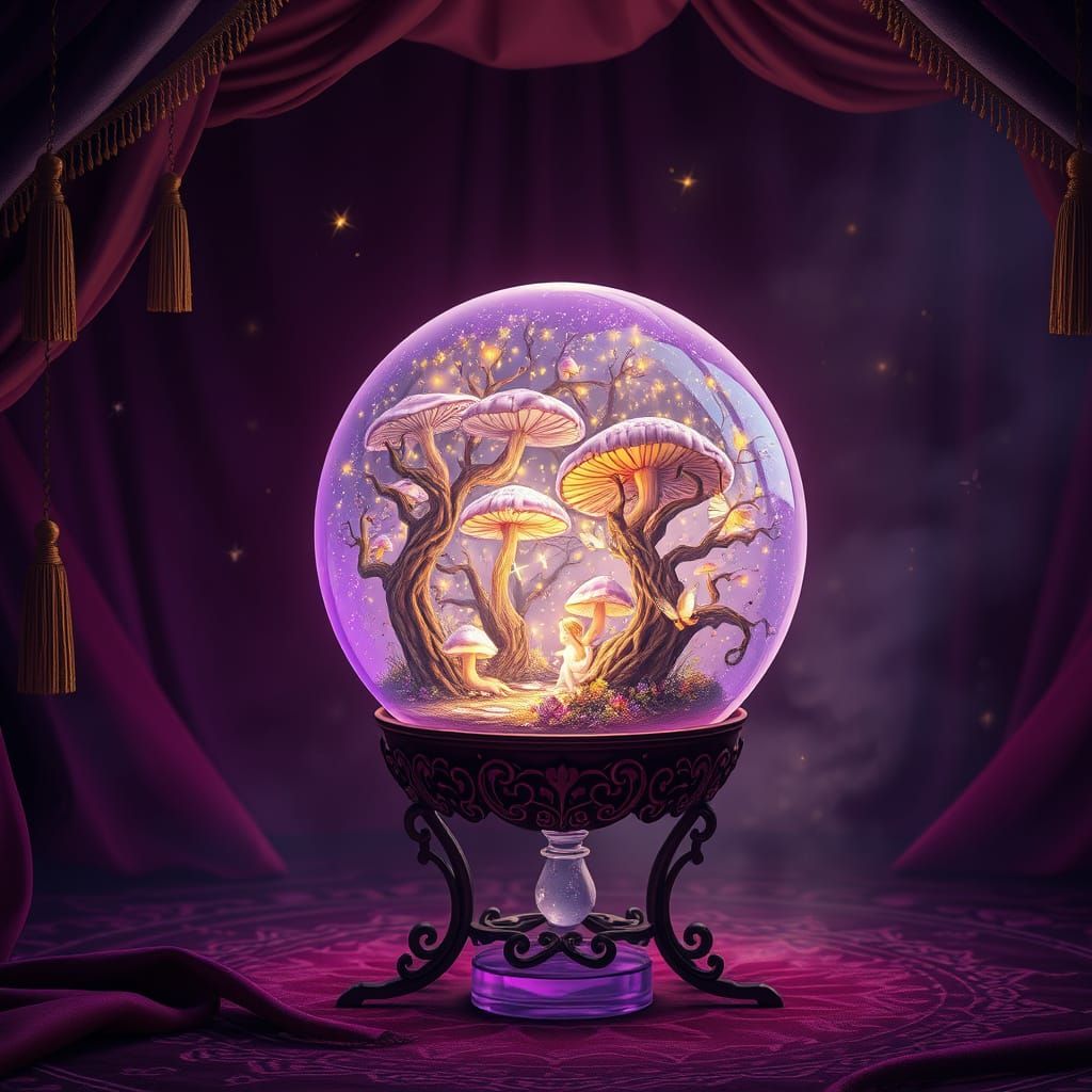 Whimsical Fortune Teller's Orb in a Mystical Forest