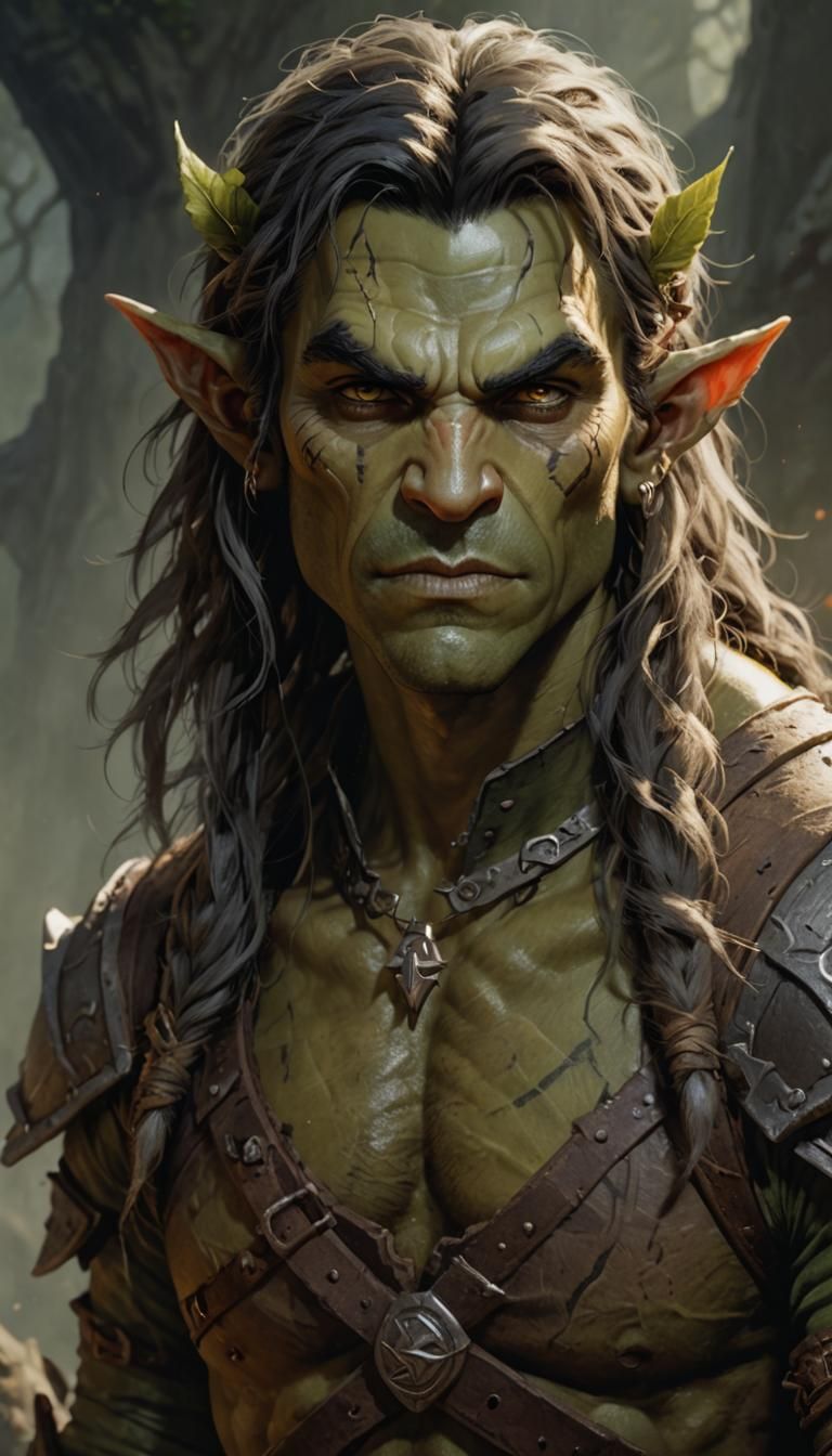 Half Orc Half Elf Male Figure in Muscular Pose