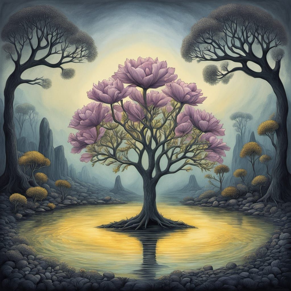 Elegant Grey Cistus Bloom in Copperplate Engraving Style