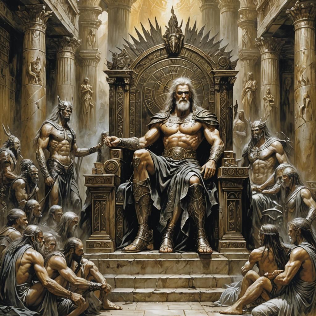 Zeus Enthroned in Temple, Oil Painting