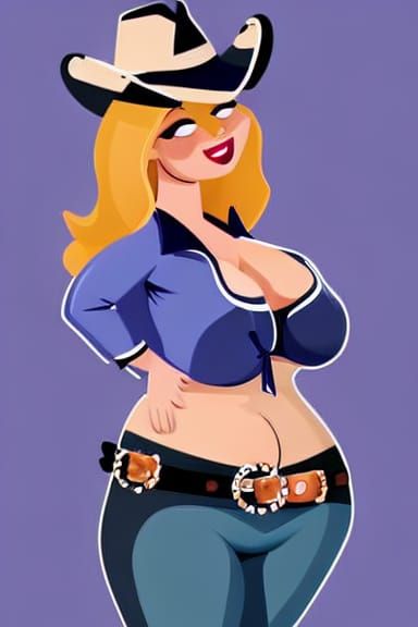 Curvaceous Cowgirl Illustration in 2D Animation Style