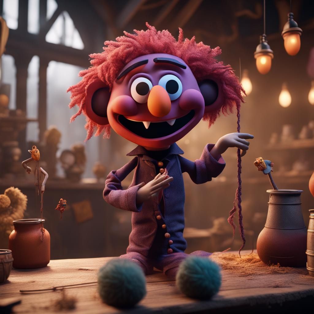 Friendly Puppet Spreading Happiness, Detailed Digital Art