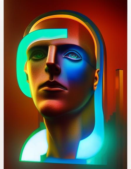 Cyberpunk Bauhaus Poster with Stained Glass
