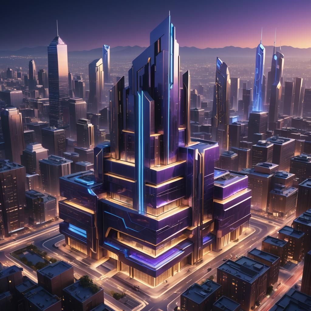 Minimalist 3D Logo Concept Art: Futuristic Cityscape