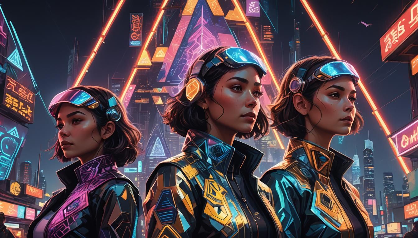 Neon Pyramids Concept Art in Cyberpunk Style