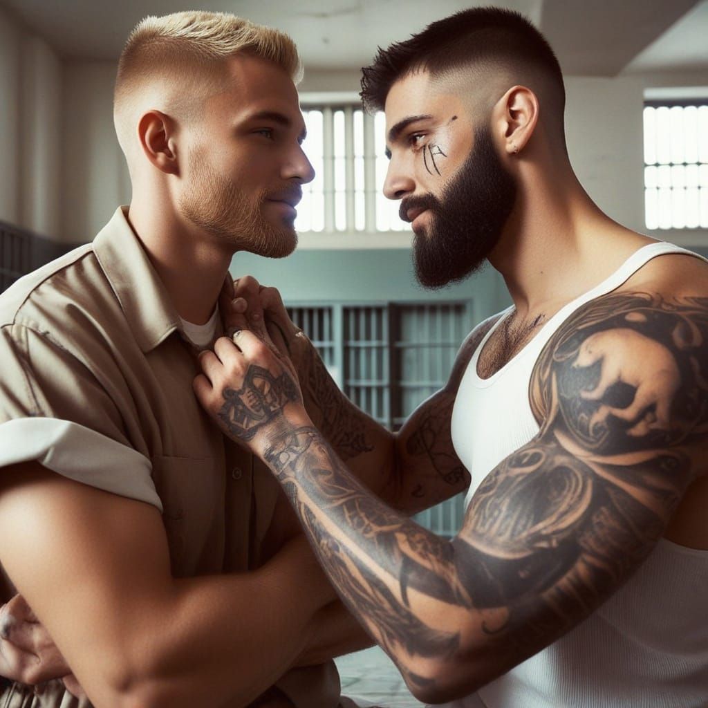 Tattooed Prisoners Share a Moment of Camaraderie in a Limina...