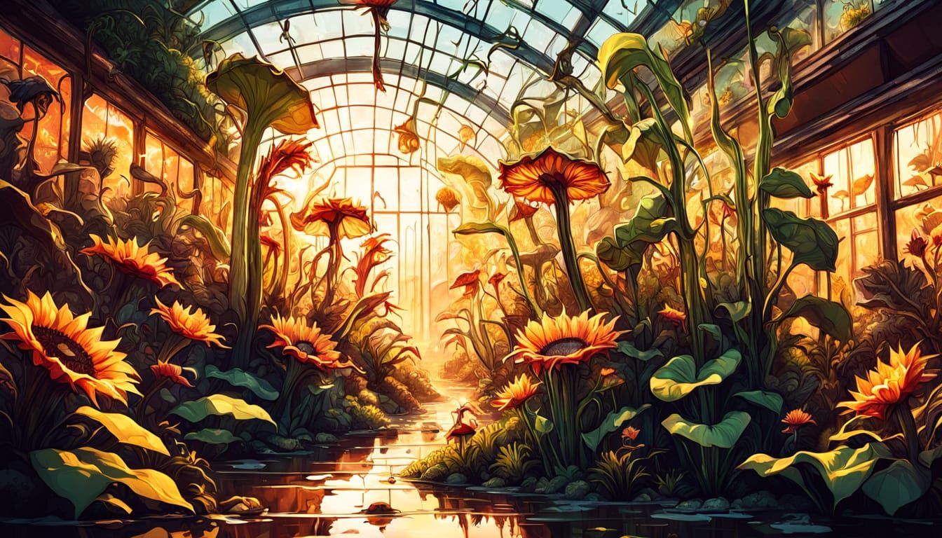 Chaotic Greenhouse Garden with Carnivorous Plants