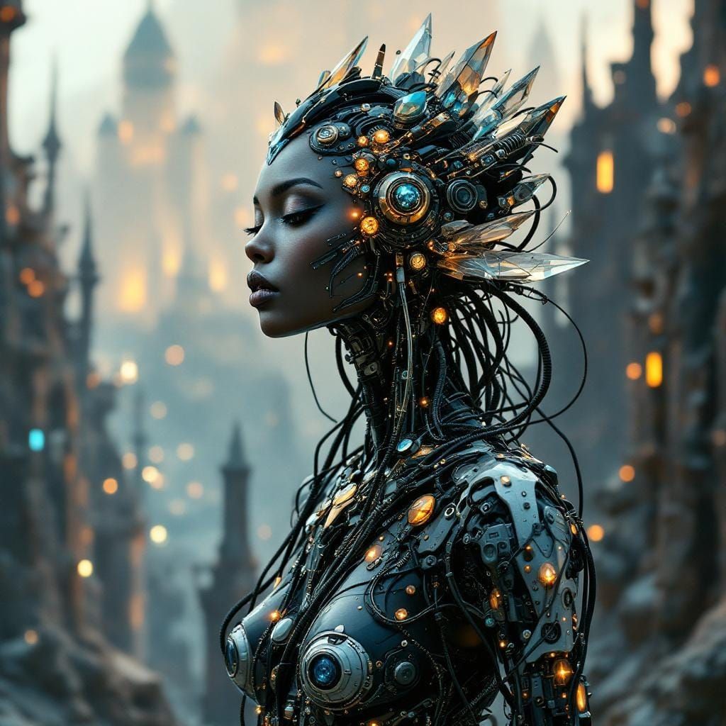 Crystal Nubian Fairy with Robotic Body in Photorealistic Sty...