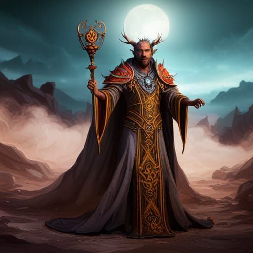Powerful Warlock Conjuring Magic in Fantasy Art Style