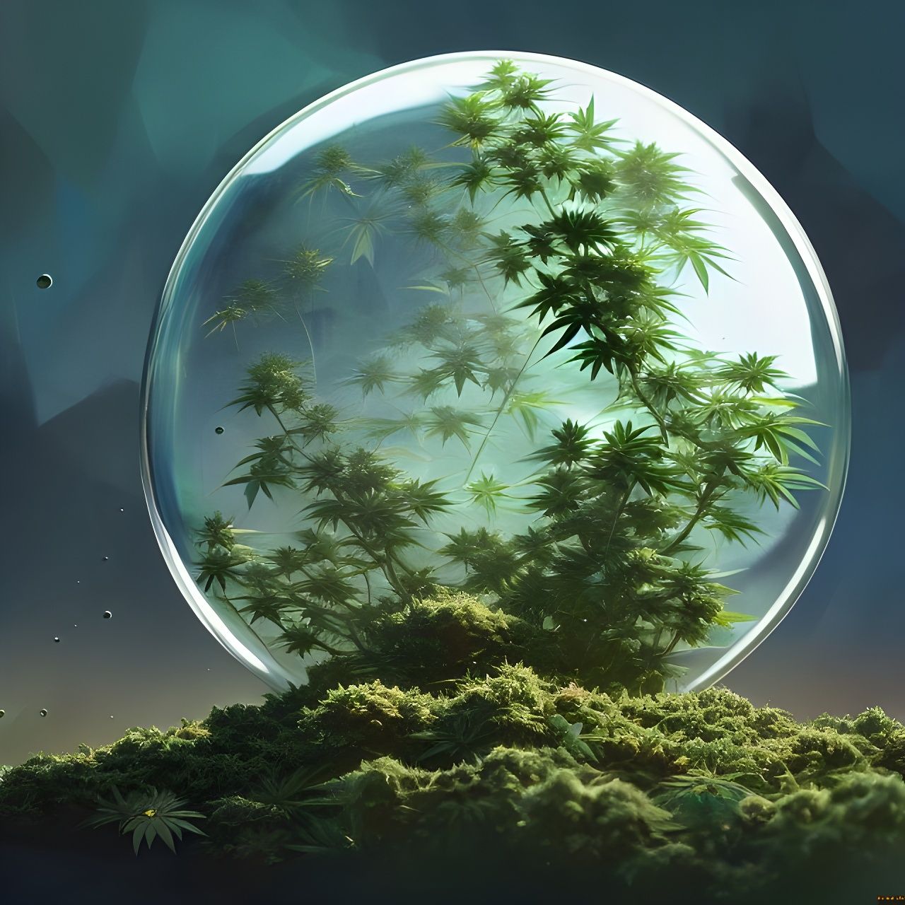 Cannabis bonsai inside of a bubble