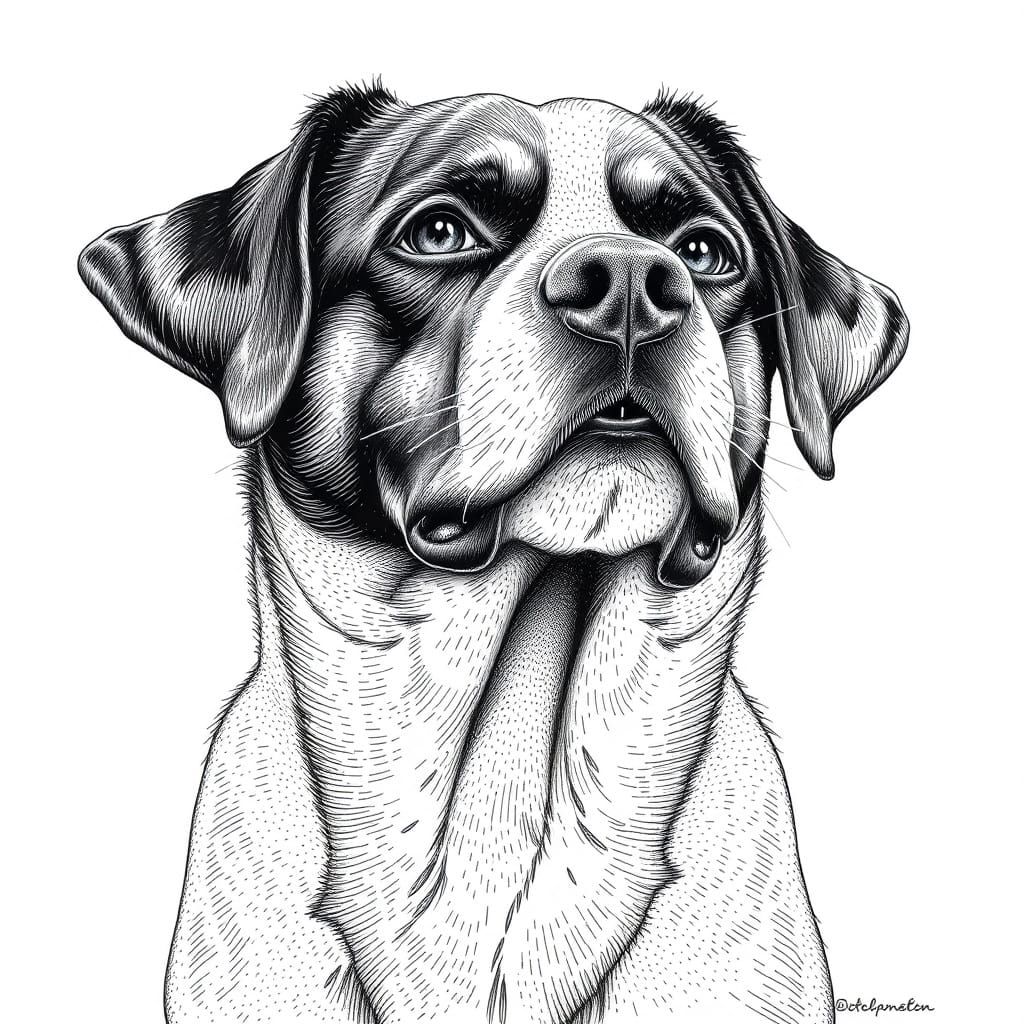 Intricately Rendered Dog in Stippling Style