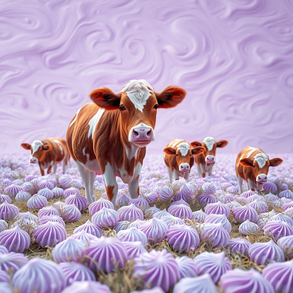 Whimsical Cows in Lavender Dreamscape