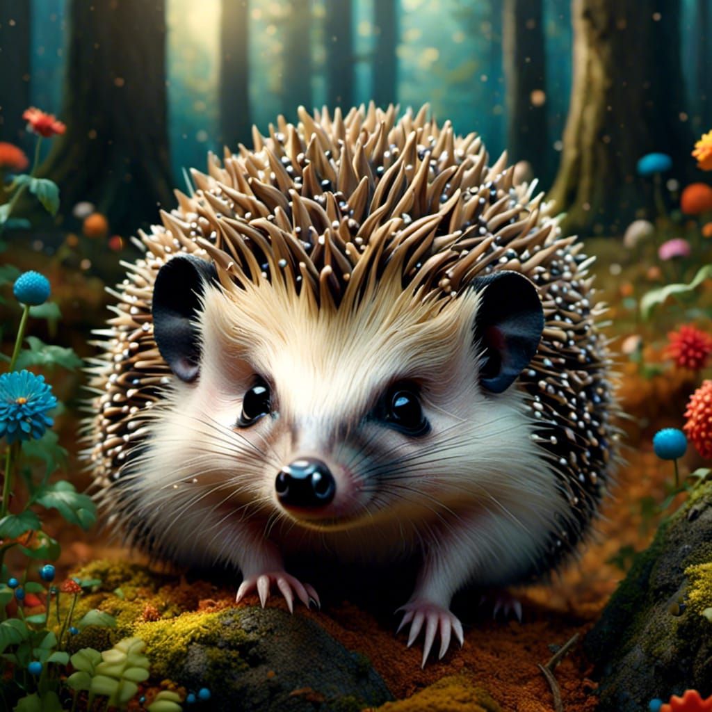 Cute Hedgehog in Magical Wood, Pop Surrealism