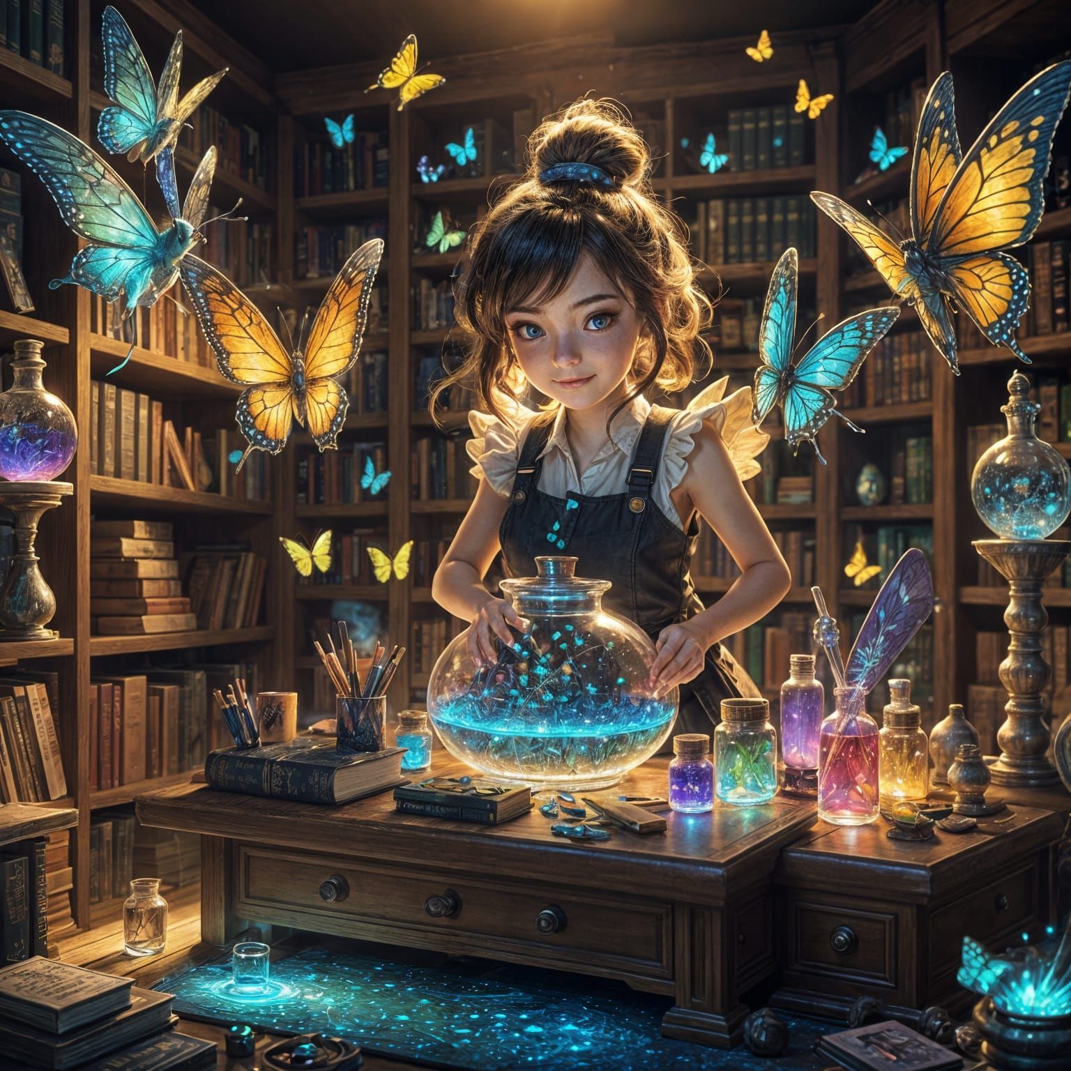 Whimsical Fairy Workstation with Glowing Potions