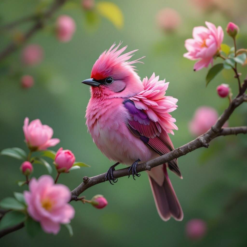 Vibrant Pink Bird Perched on Delicate Branches