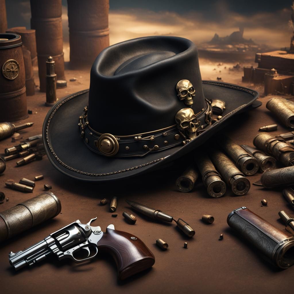 Steampunk Cowboy Hat with Skull and Bullets