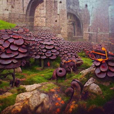 Medieval Iron-Clad Mushroom Forest Near Castle