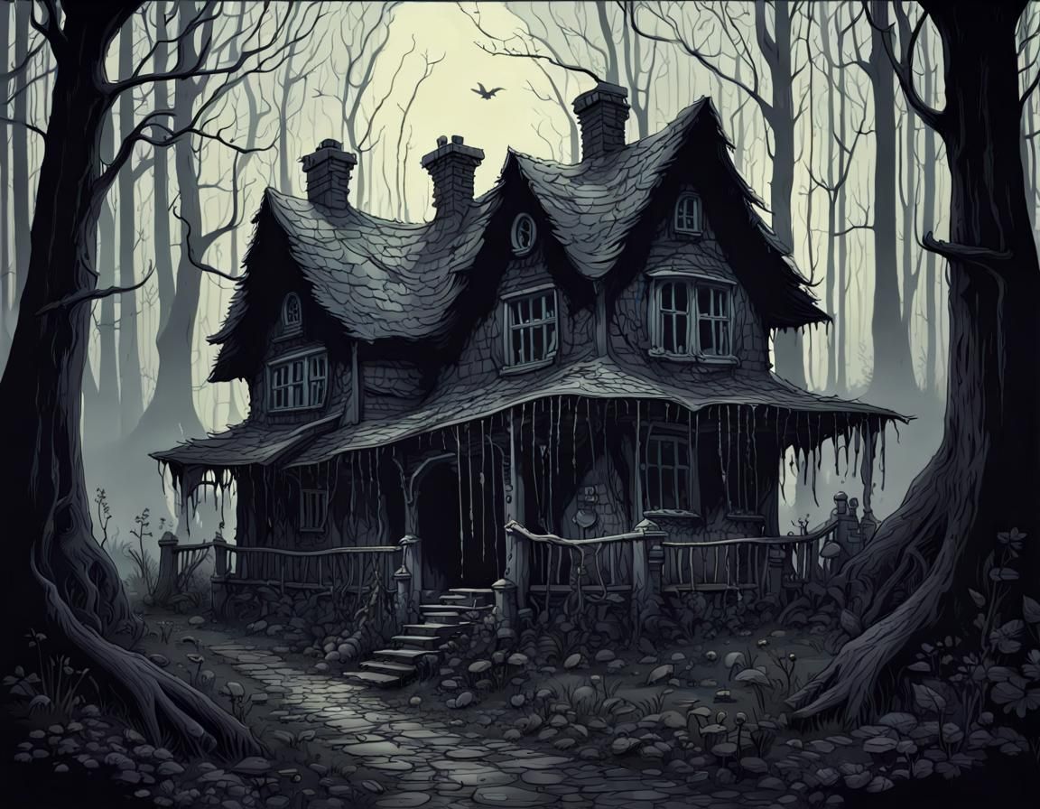 Creepy Cottage in Dark Magical Forest