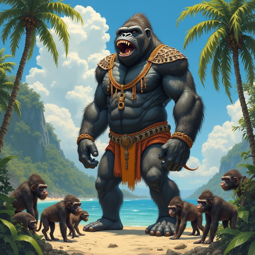 Shaman Gorilla Welcomes Tourists in Frazetta-esque Style