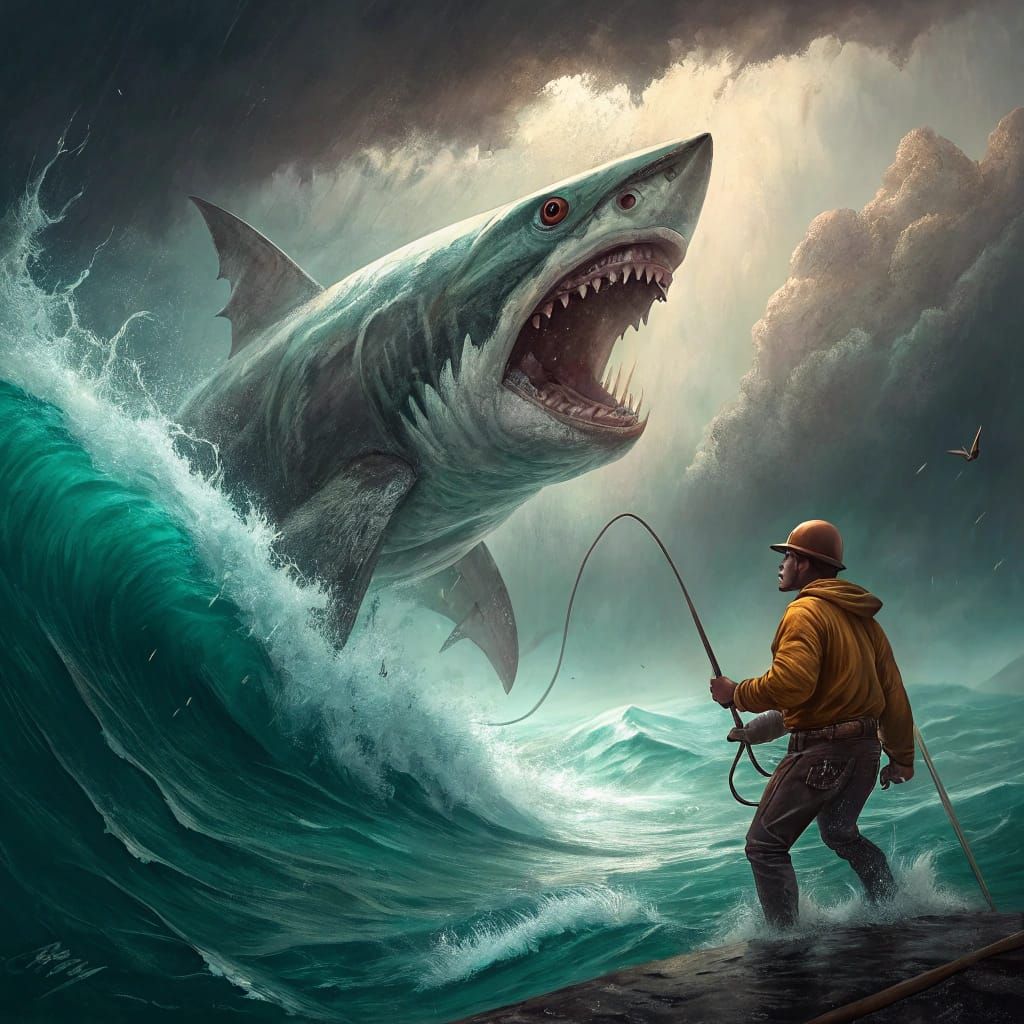Megalodon Shark Battle in Stormy Seas