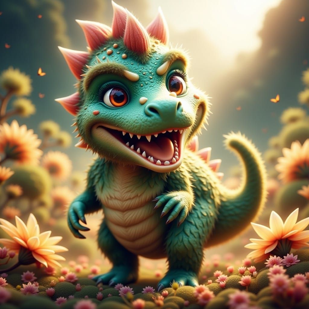 Whimsical Dreamlike Dinosaur in Vibrant Pastel Colors