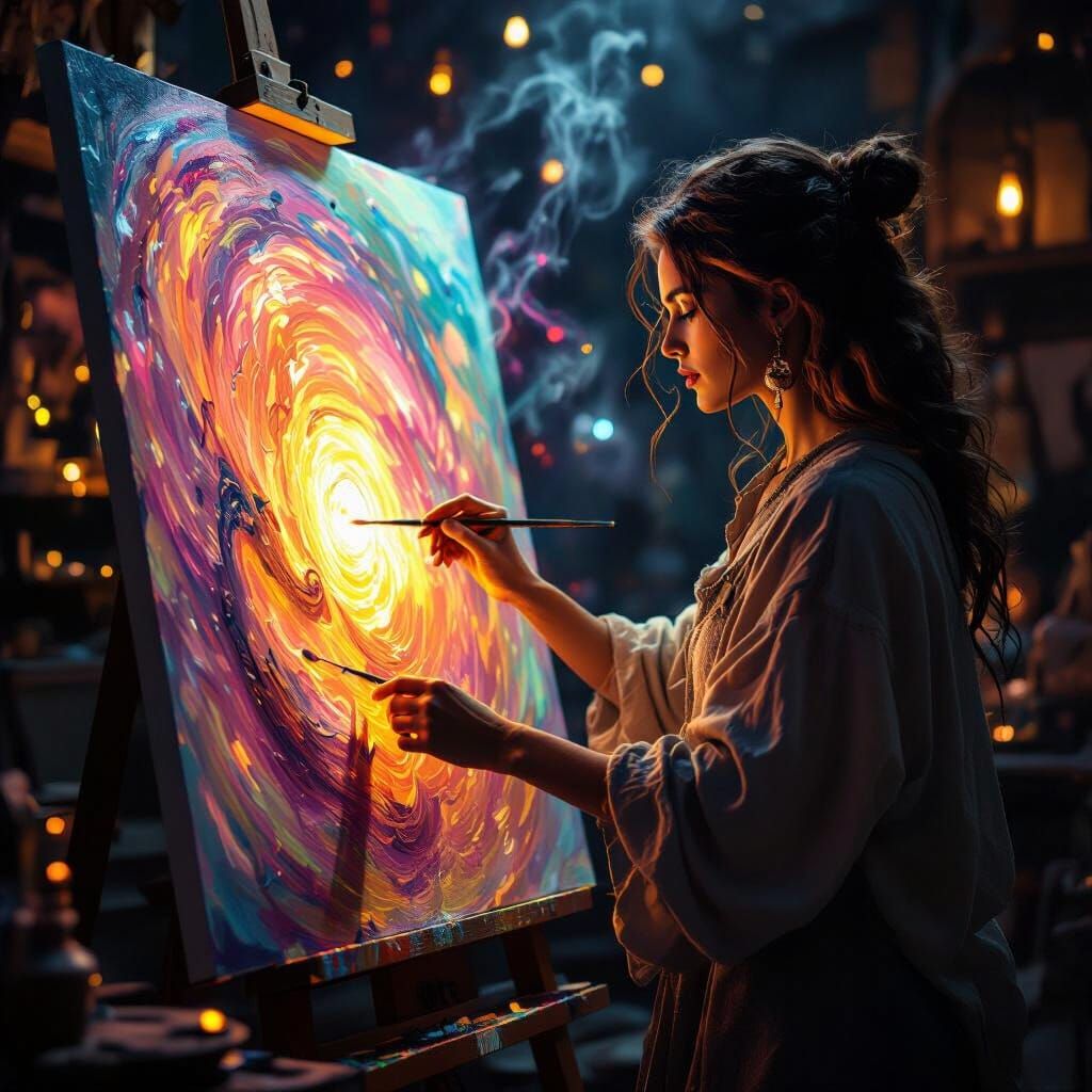 Magical Painter Creates Glowing Art on Canvas