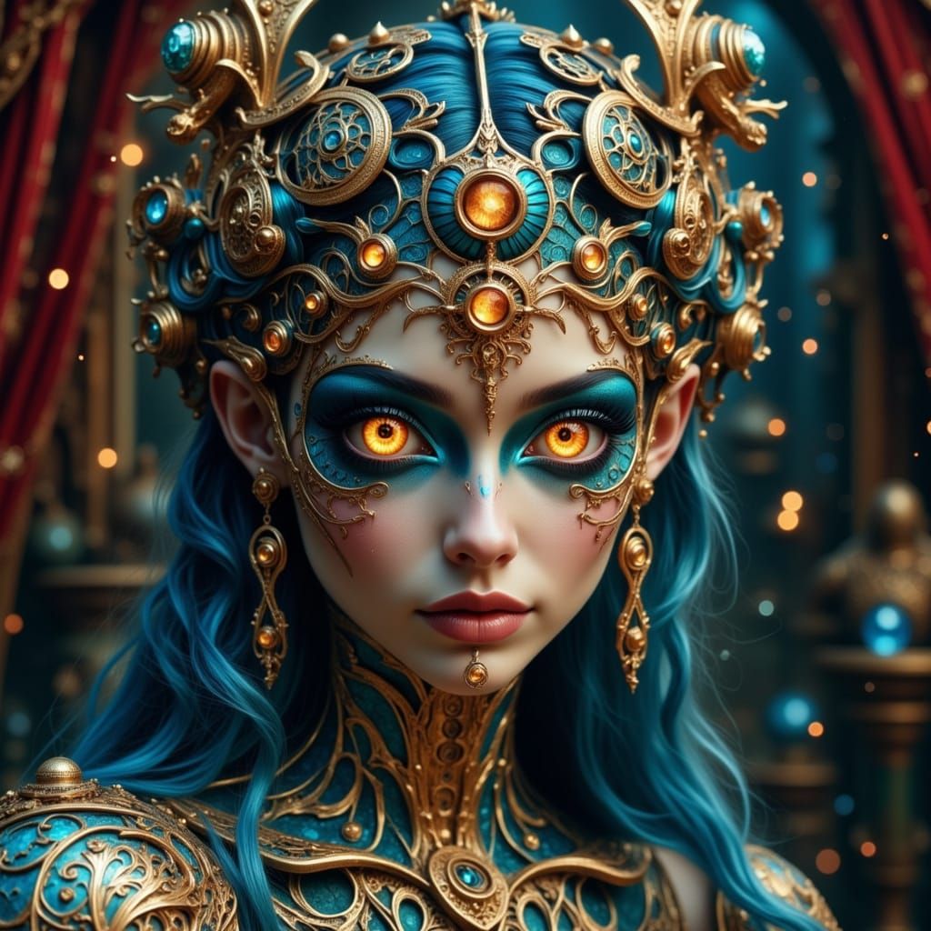 Clockwork Oracle Whispers Prophecies in Neo-Baroque Style