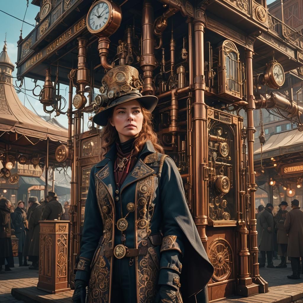Steampunk Market Exhibition in Matte Painting Style
