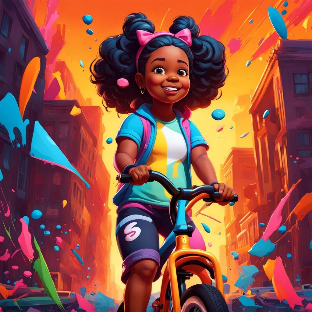 Girl on Bike in Graffiti Street Art Style