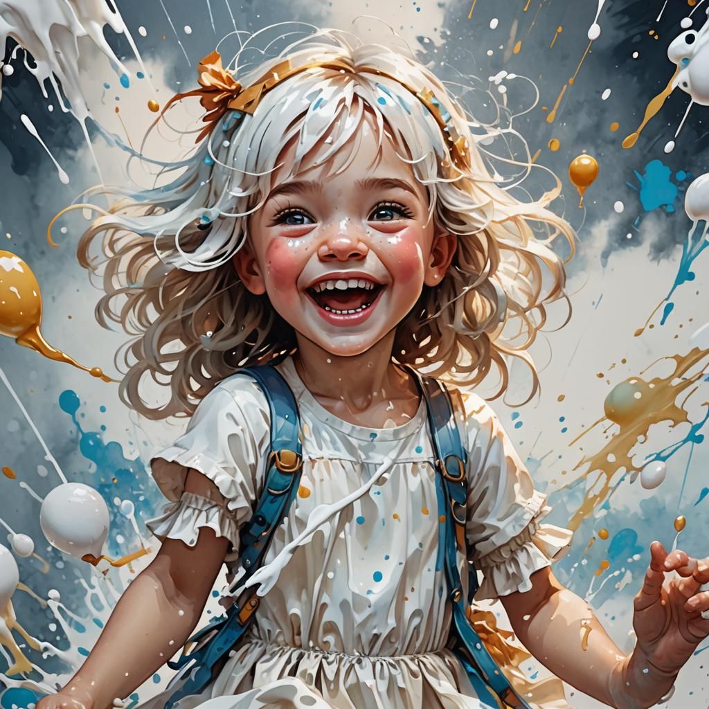 Laughing Child in Dripping Watercolor Style