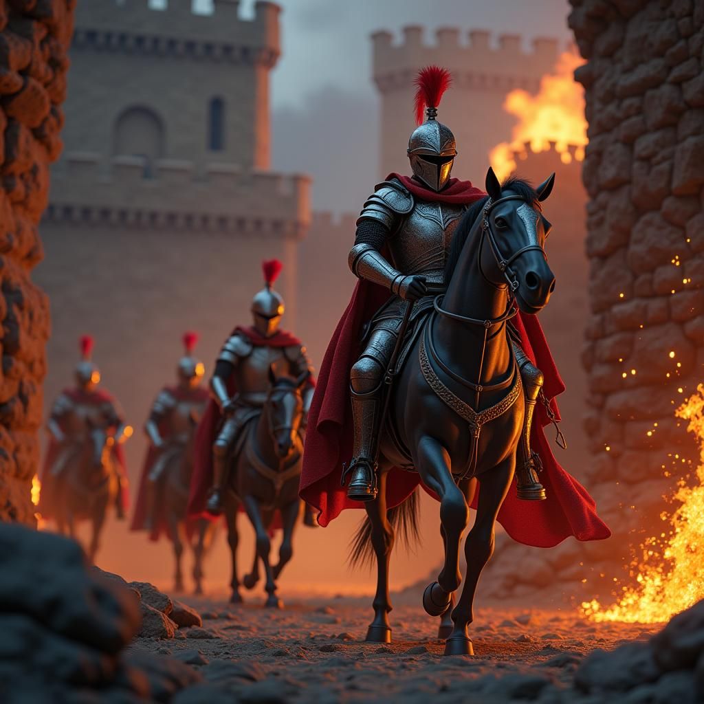 Medieval Knight Attacked in Disney Pixar Cartoon Style