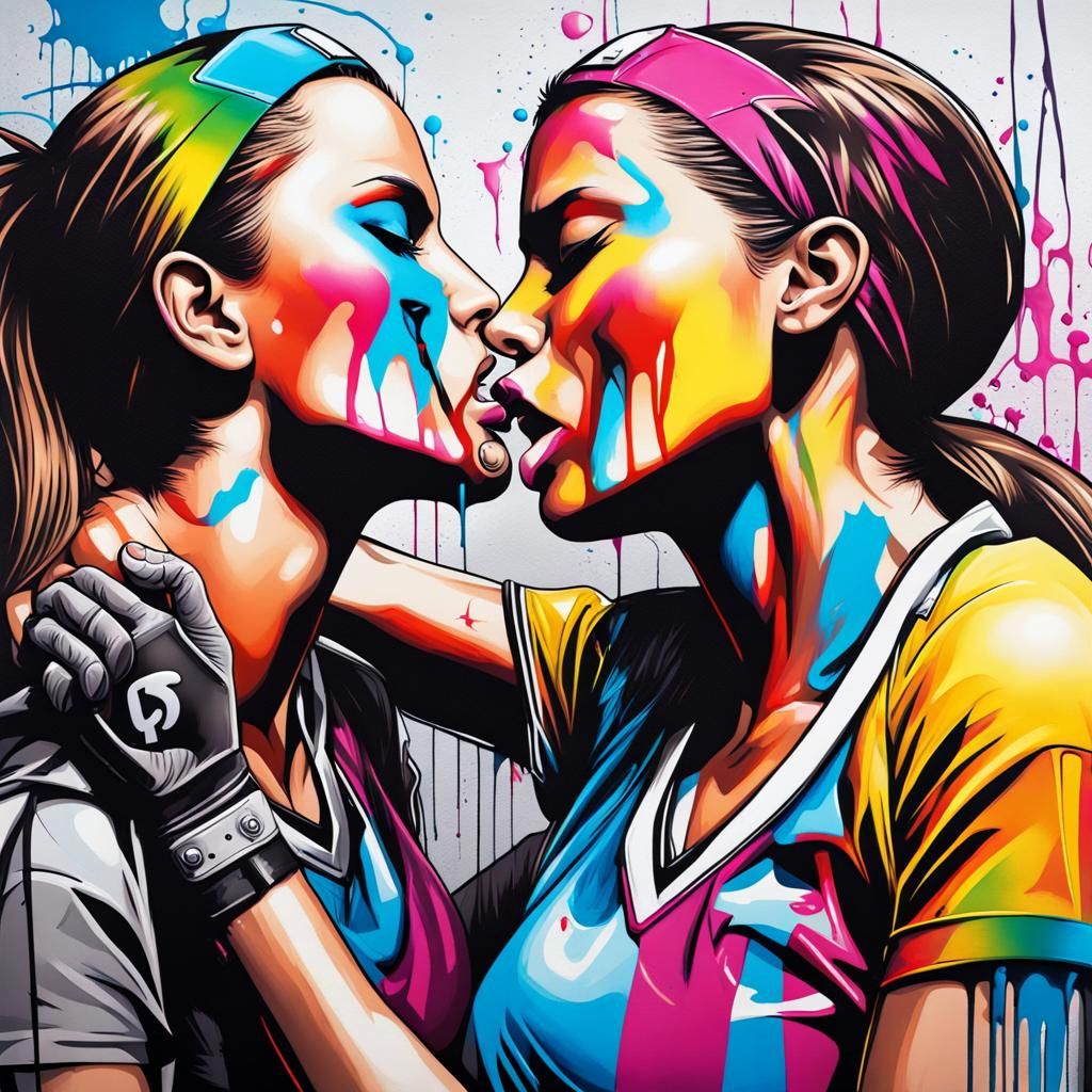 Colorful Lesbian Kiss Graffiti Art