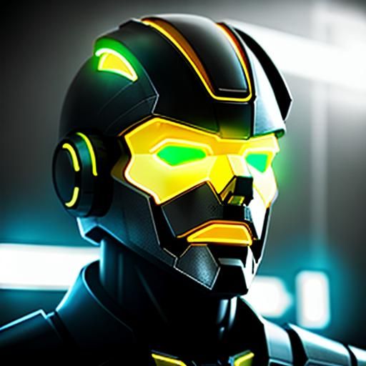 Giant Robot Head Bathed in Neon Lights