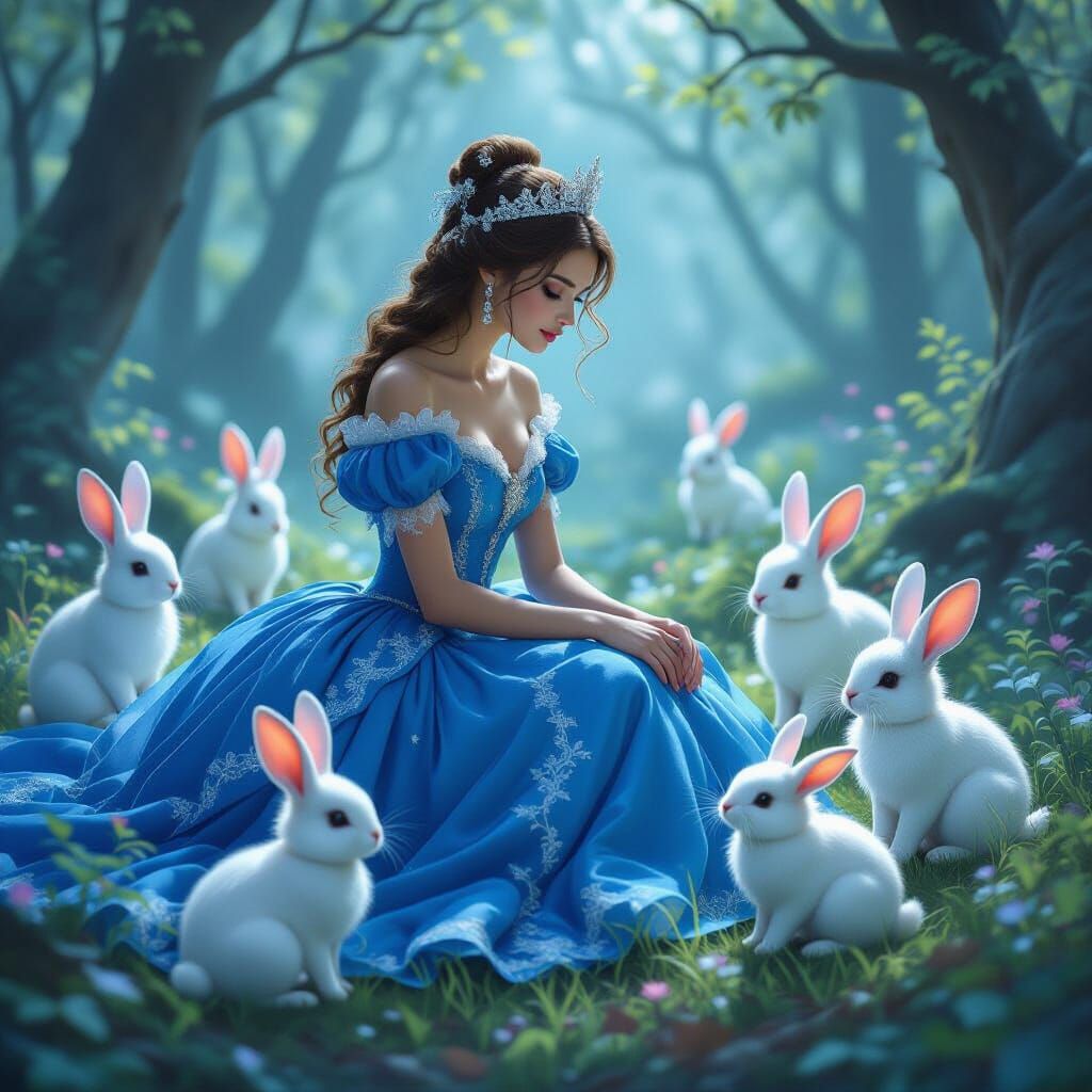 Enchanted Princess with Glowing Animals, Ethereal Art