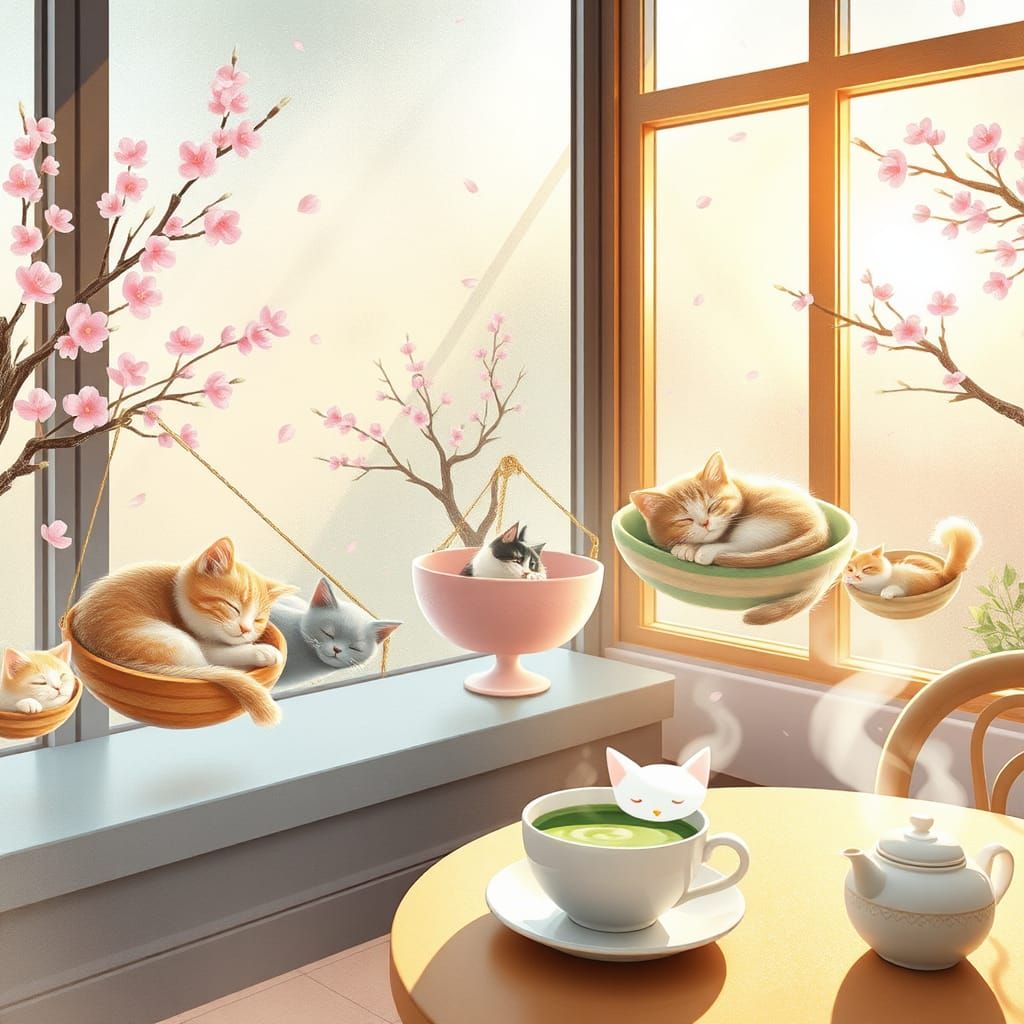 Whimsical Cat Café in Pastel Hues