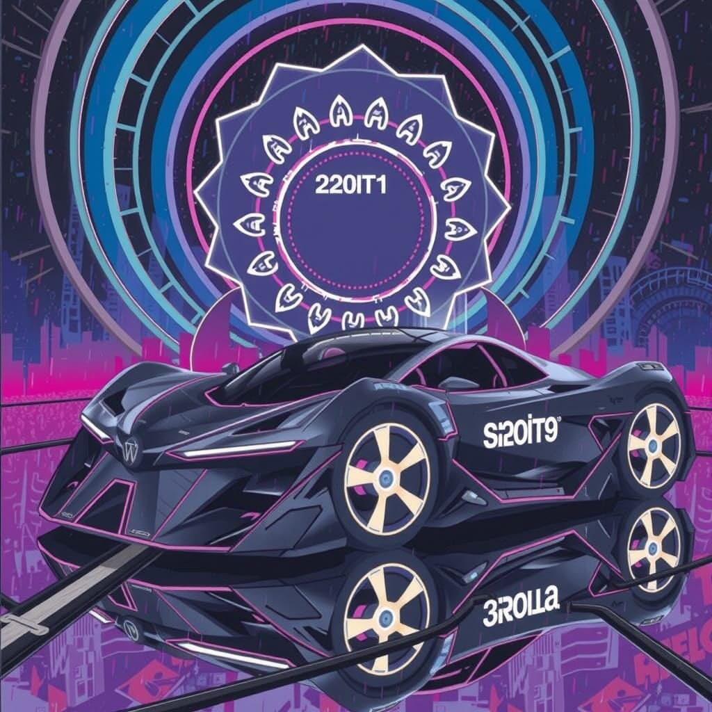 Cyberpunk La Voiture Noire with Neon Accents and Holographic...