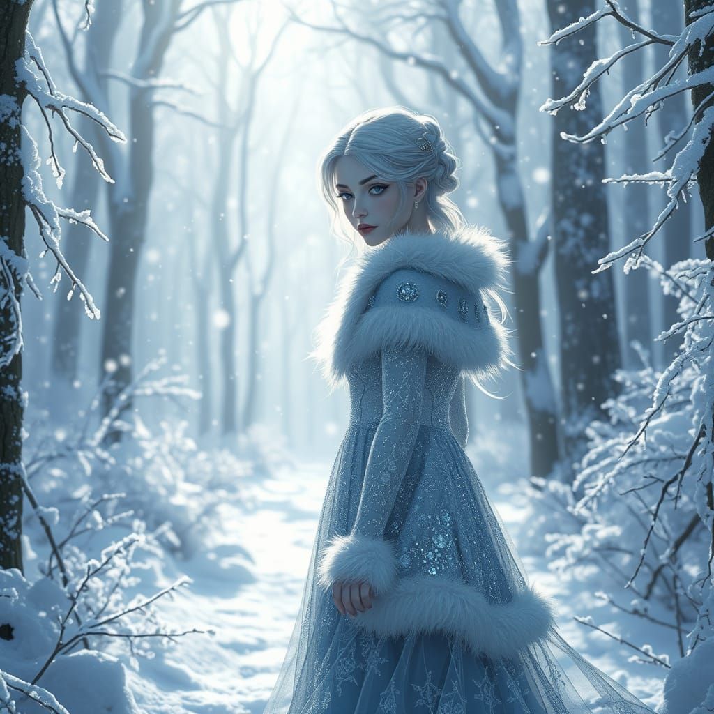 Icy Queen in Frozen Forest: 3D Anime Art
