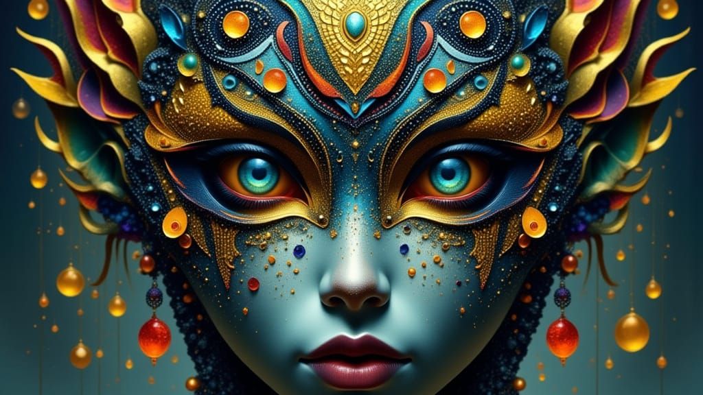 Alien Mandala Portrait in Deco Surreal Style