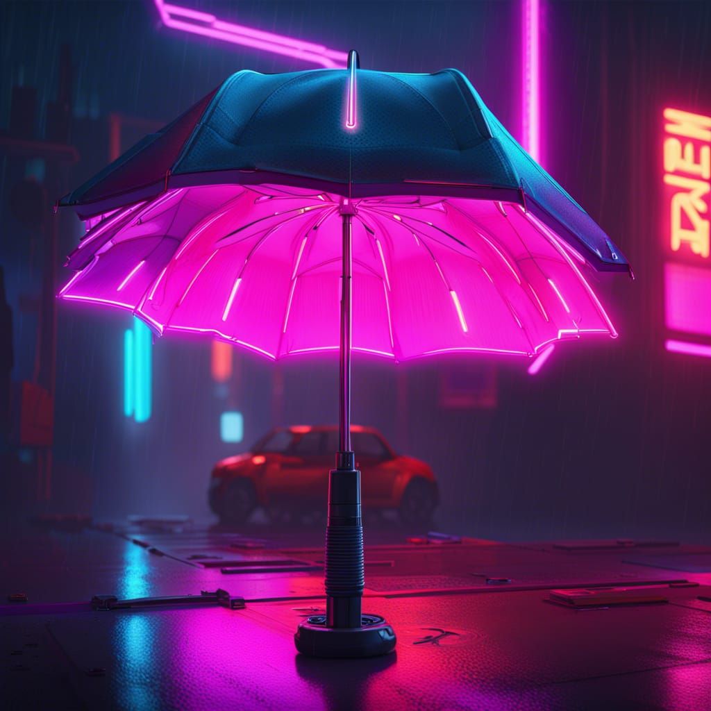 detailed neon umbrella, futuristic, cyberpunk 2099 blade runner 2049 neon