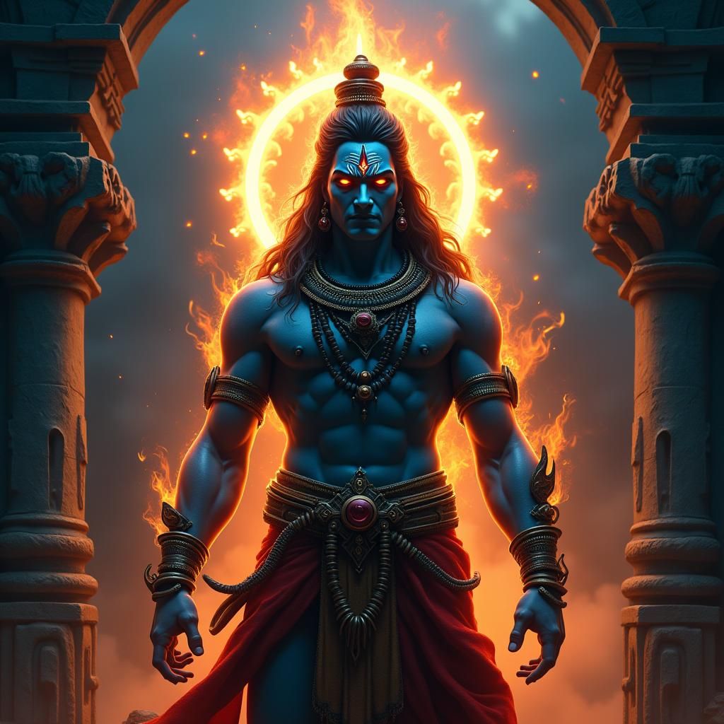Majestic God Shiva as Mahakal in Fiery Rage
