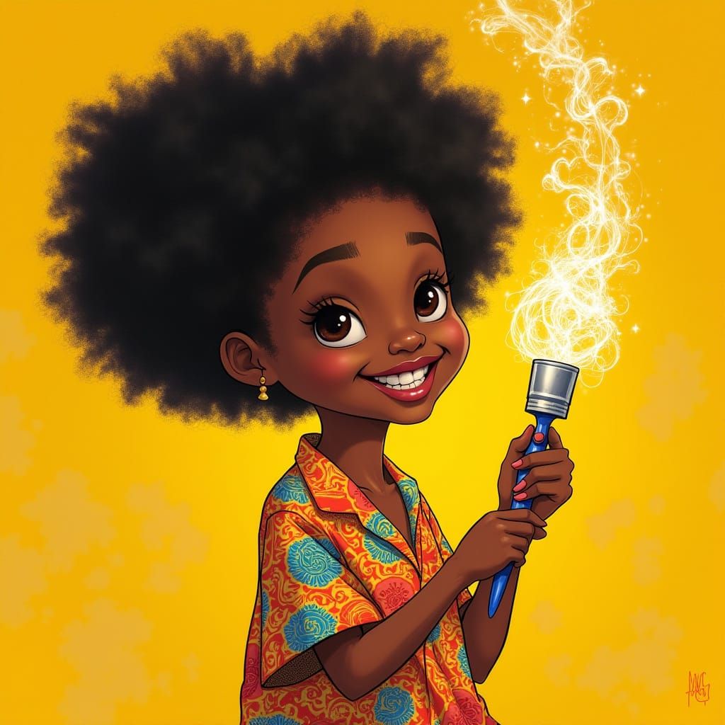 A Young Girl Holds a Majestic Magic Paintbrush in a Sun-Kiss...