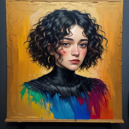 Girl Steps Out of Painting in Neo-Expressionist Style