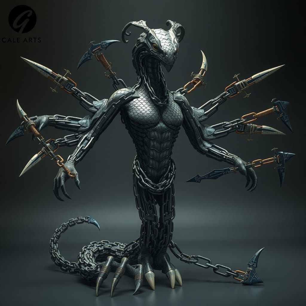 Chained Serpent Warrior in Biomechanical Style