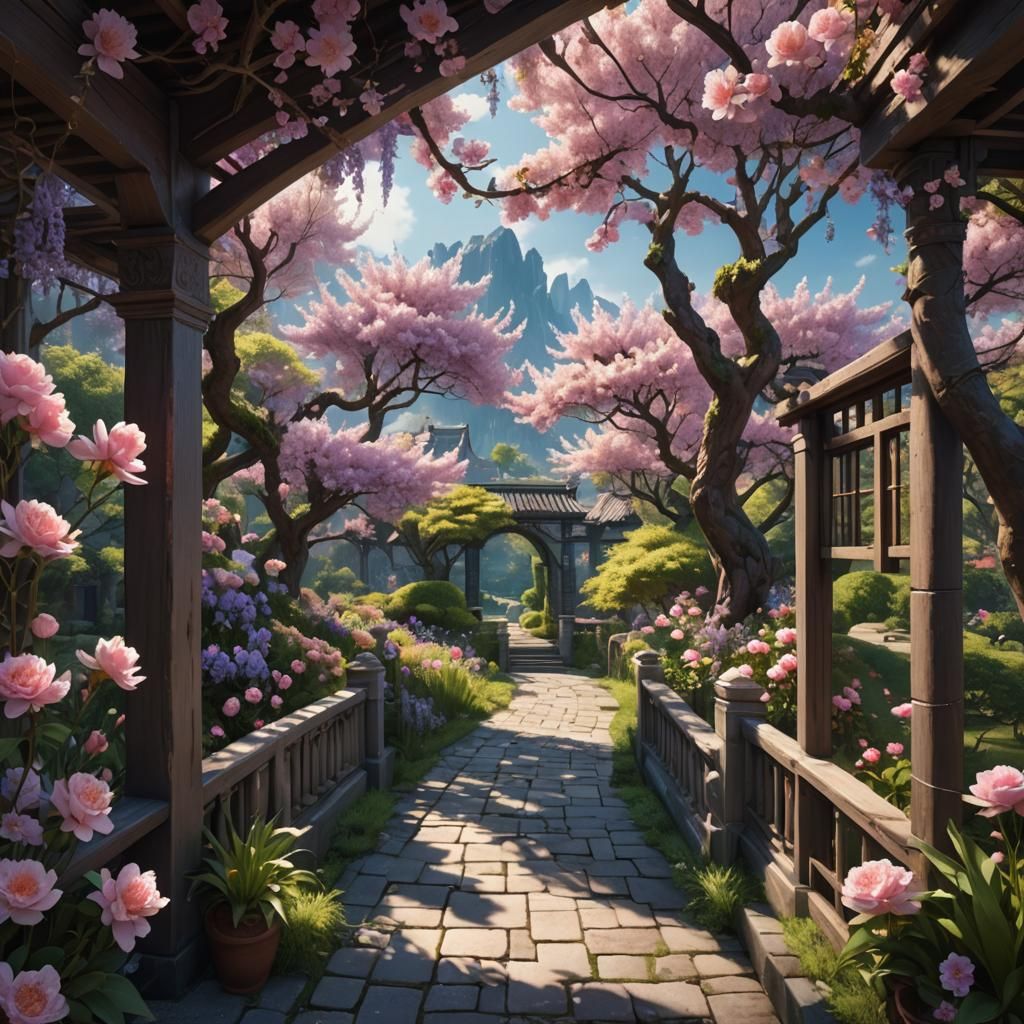 Fantasy Garden Viewed Through a Window