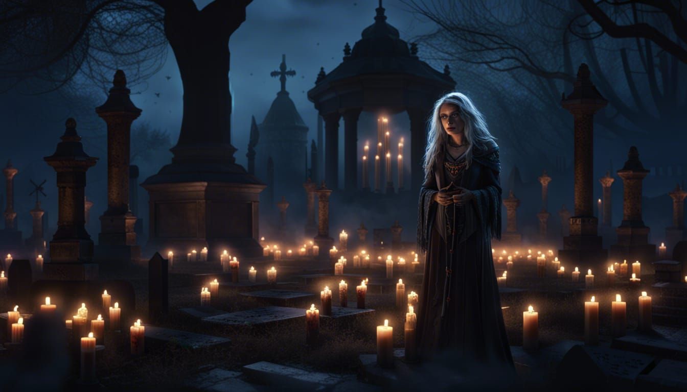 Mysterious Necromancer in Cemetery: Dark Fantasy Art