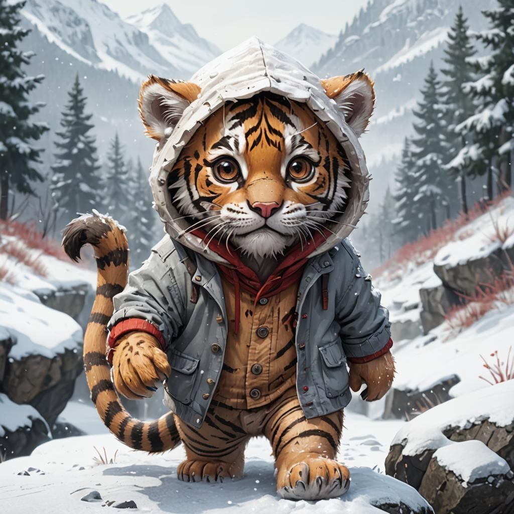Anthropomorphic Tiger in Winter Landscape, Miyazaki Style