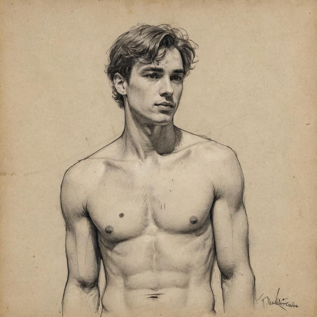 Charcoal Sketch of a Young Man in Kentridge Style