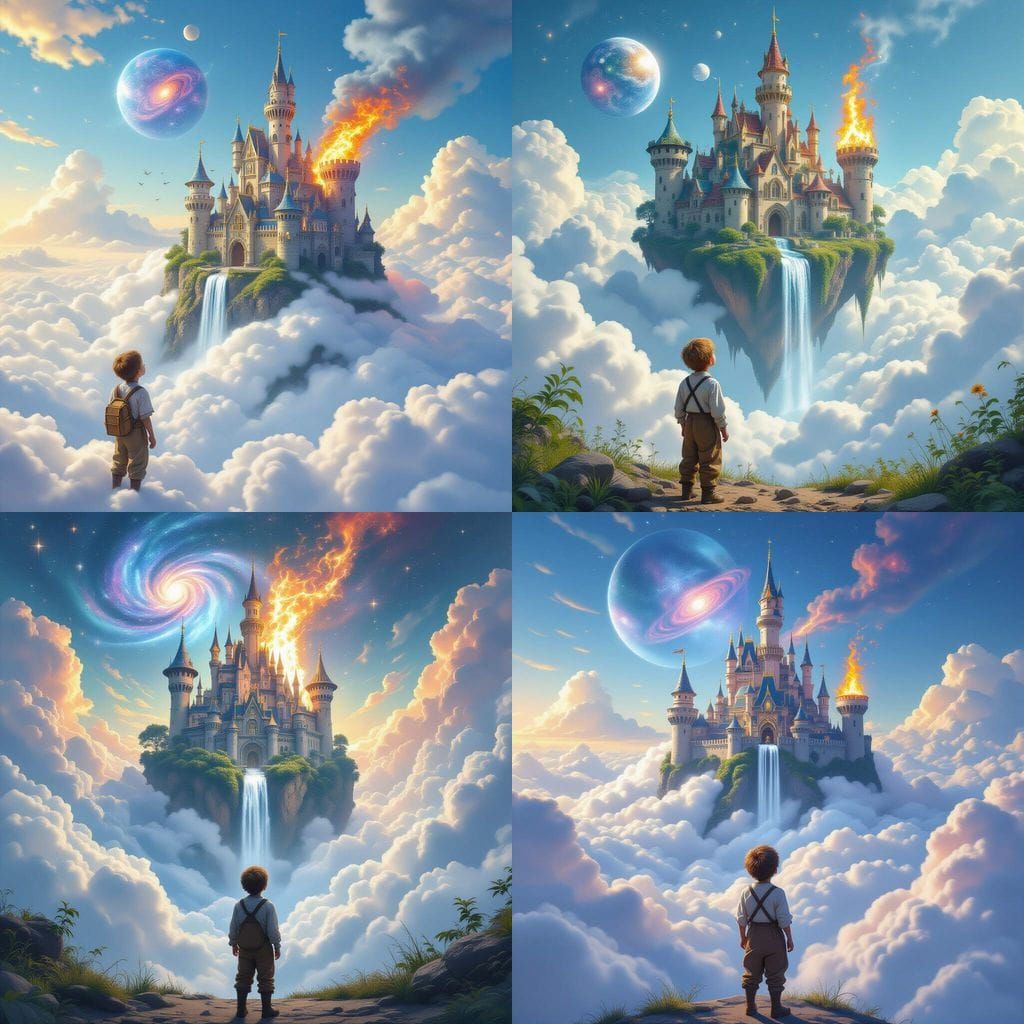 Fantastical Castle in Clouds with Elemental Turrets